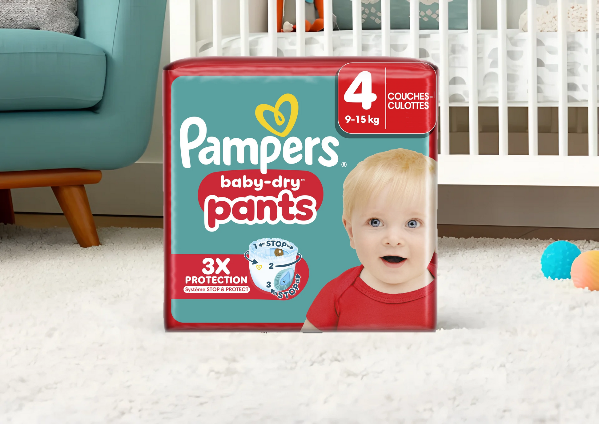Culottes Pampers Baby-Dry Pants Taille 4 – Couches-culottes pour bébés de 9 à 14 kg, protection 12h, livraison rapide via Coucouche.fr