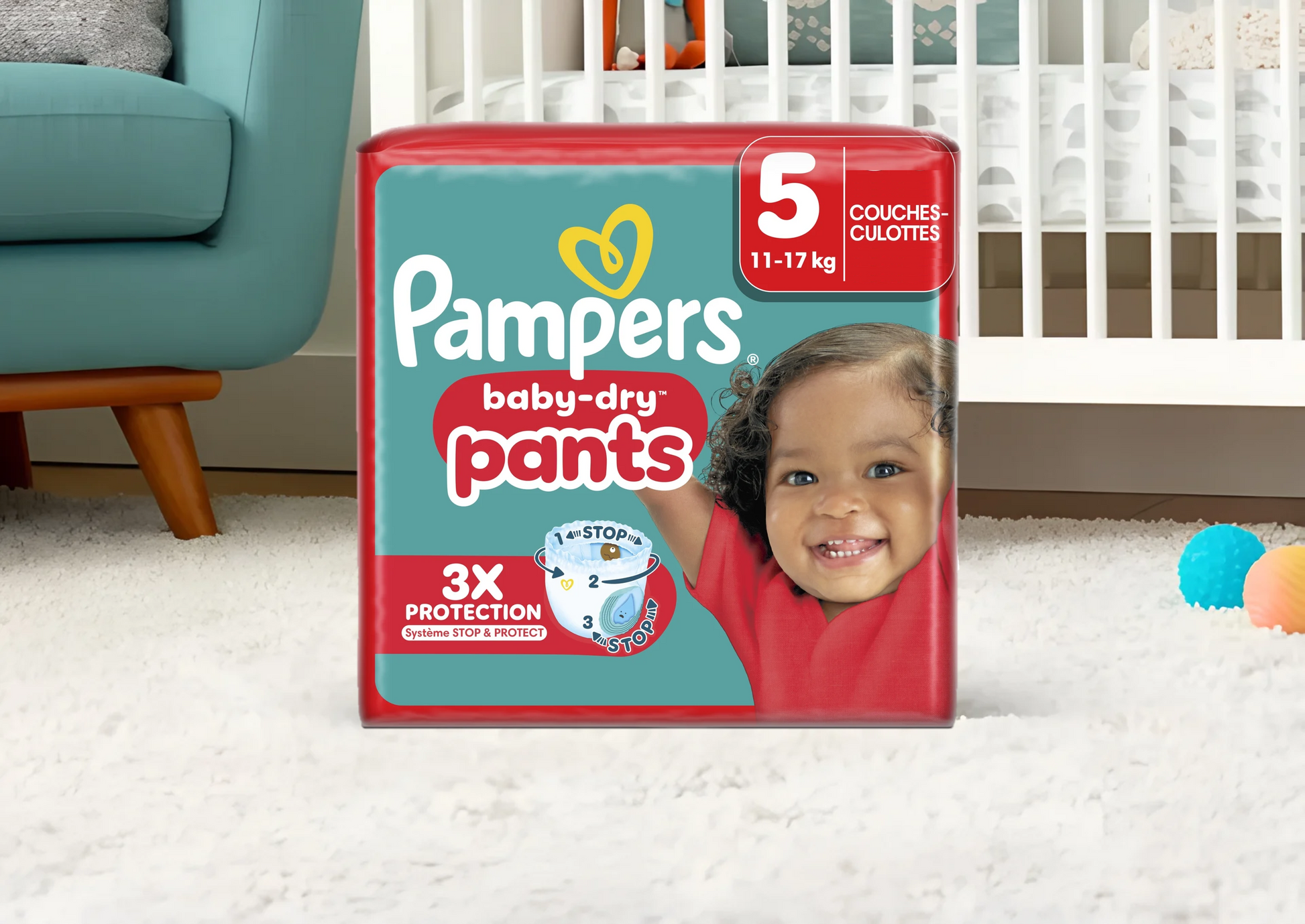 Culottes Pampers Baby-Dry Pants Taille 5 – Couches-culottes pour bébés de 12 à 17 kg, protection 12h, livraison rapide Coucouche.fr