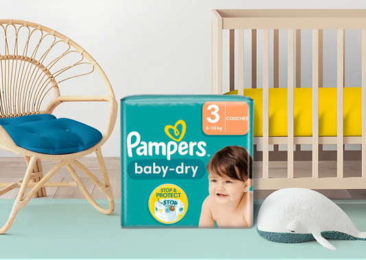 Couches Pampers Baby-Dry Taille 3 – Protection anti-fuite et absorption jusqu’à 12h pour bébés de 6 à 10 kg – Livraison rapide Coucouche.fr