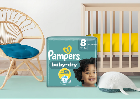Couches Pampers Baby-Dry Taille 8 – Confort et protection pour enfants de 17 kg et plus – Livraison 24h Coucouche.fr