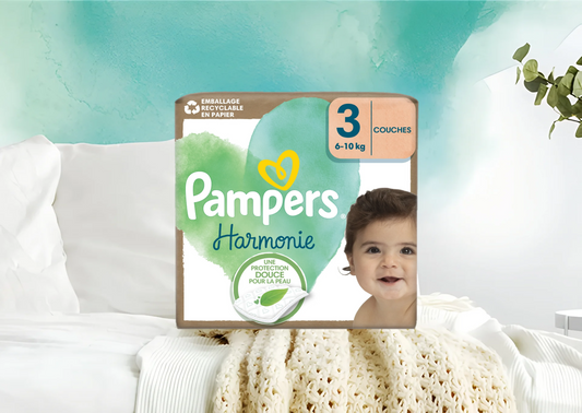 Couches Pampers Harmonie Taille 3 – Couches naturelles sans parfum pour bébés de 6 à 10 kg – Livraison rapide Coucouche.fr