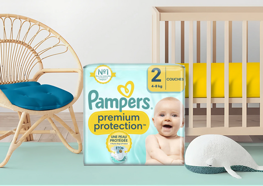 Couches Pampers Premium Protection Taille 2 – Pack de 54 ou 117 couches pour bébés 3-6 kg – Ultra-douceur et livraison rapide Coucouche.fr