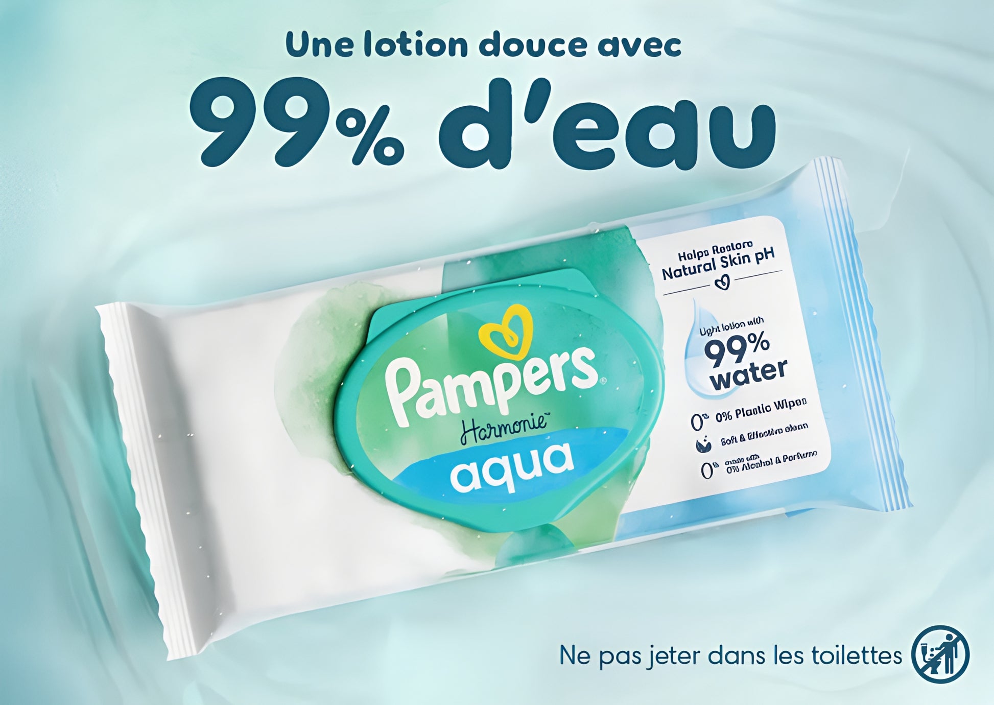 Lingettes Pampers Aqua Harmonie – Ultra douces, 99% eau, sans parfum – Pour peau sensible bébé – Livraison 24h Coucouche.fr