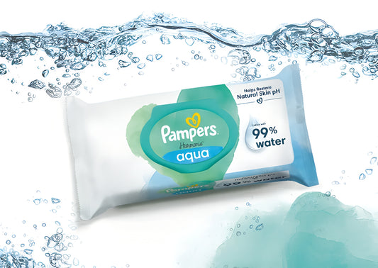 Lingettes Pampers Aqua Harmonie – Ultra douces, 99% eau, sans parfum – Pour peau sensible bébé – Livraison 24h Coucouche.fr