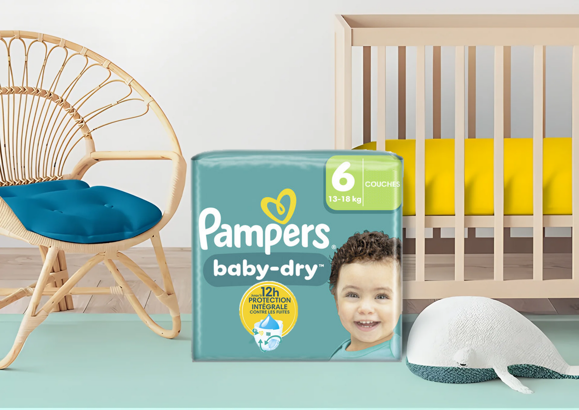 Couches Pampers Baby-Dry Taille 6 – Pour bébés de 13 à 18 kg+, avec protection anti-fuite 12h – Livraison rapide Coucouche.fr