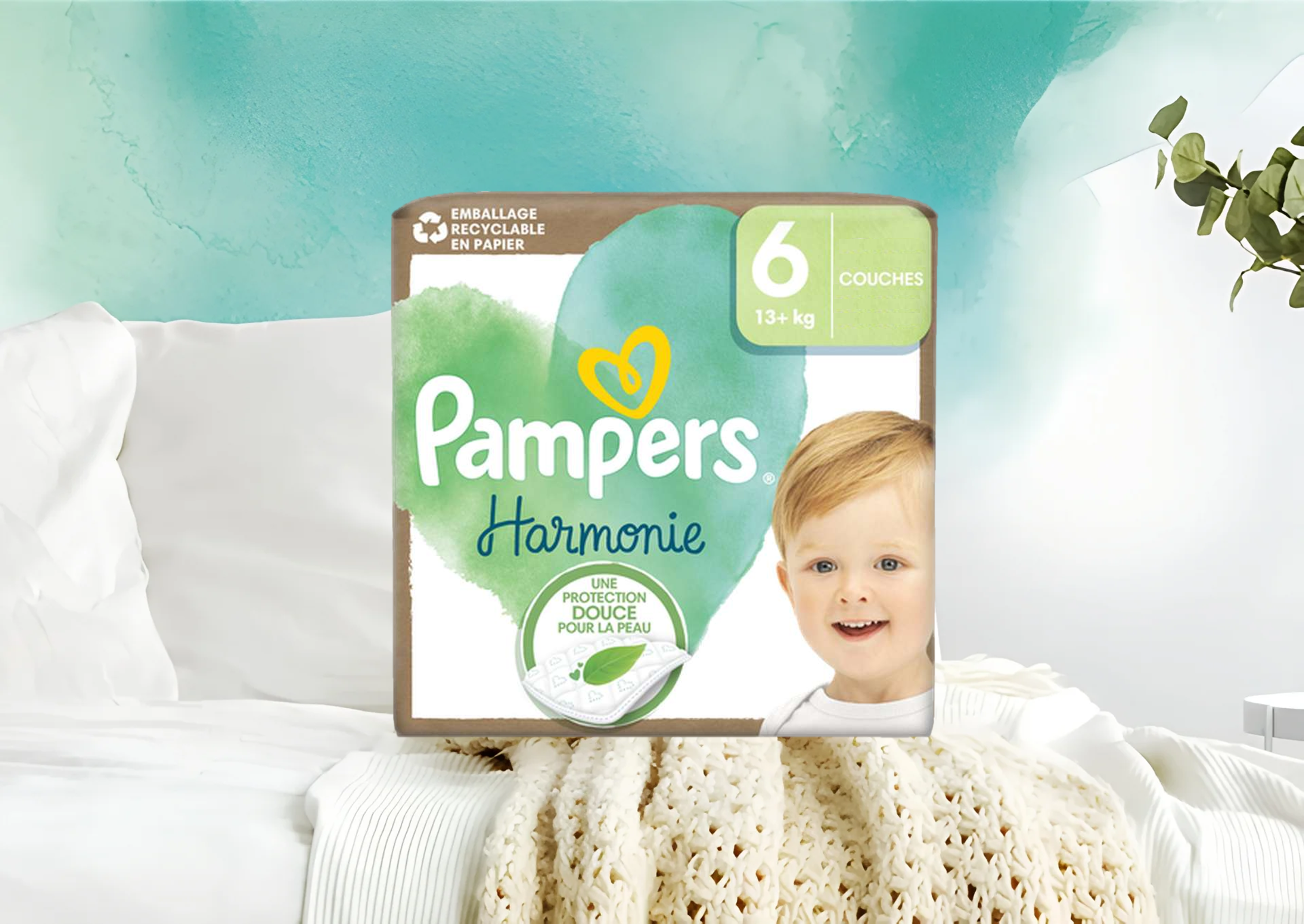 Couches Pampers Harmonie Taille 6 – Naturelles et sans parfum pour bébés 13-18+ kg – Livraison rapide Coucouche.fr