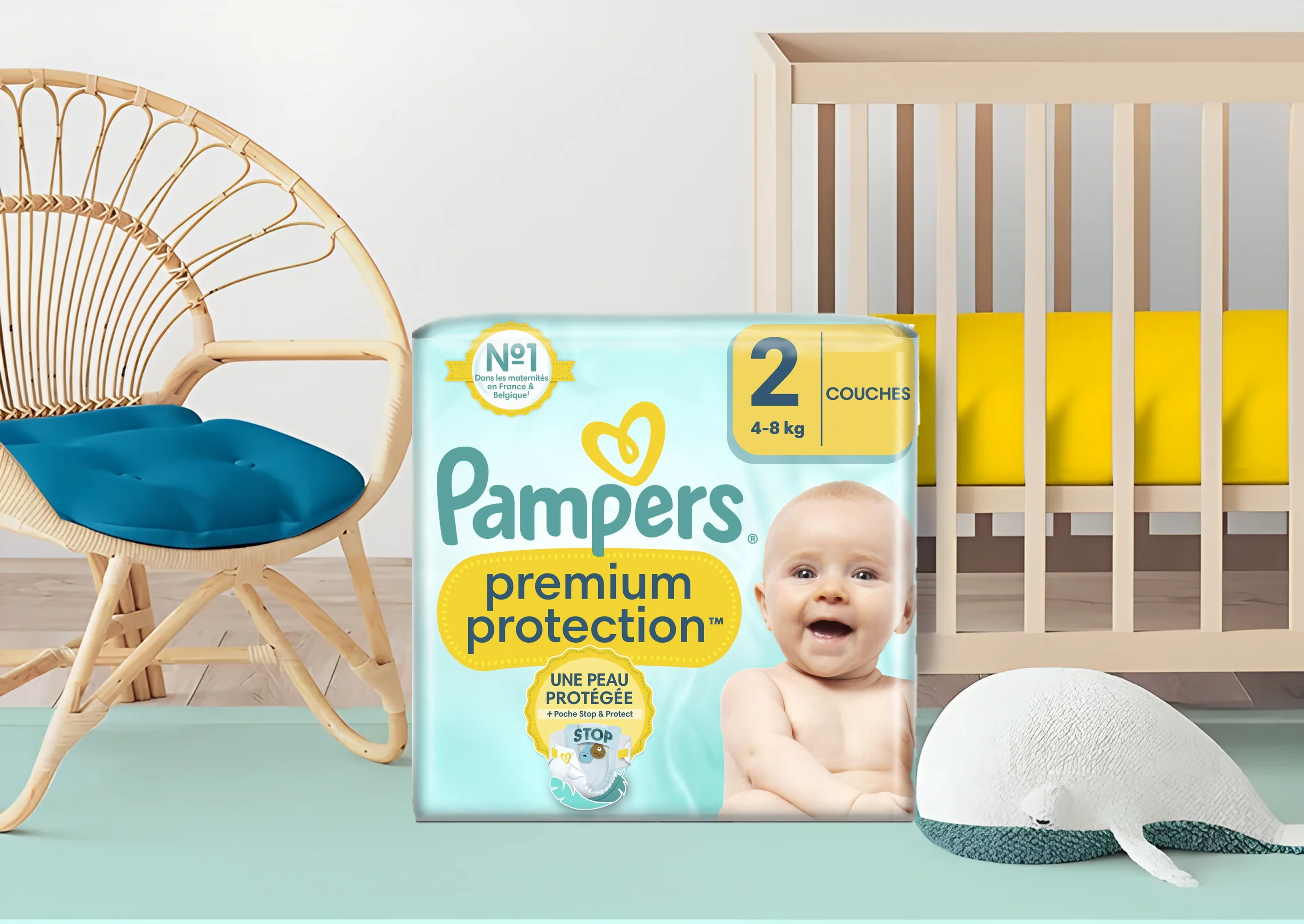 Couches Pampers Premium Protection Taille 2 – Pack de 54 ou 117 couches pour bébés 3-6 kg – Ultra-douceur et livraison rapide Coucouche.fr