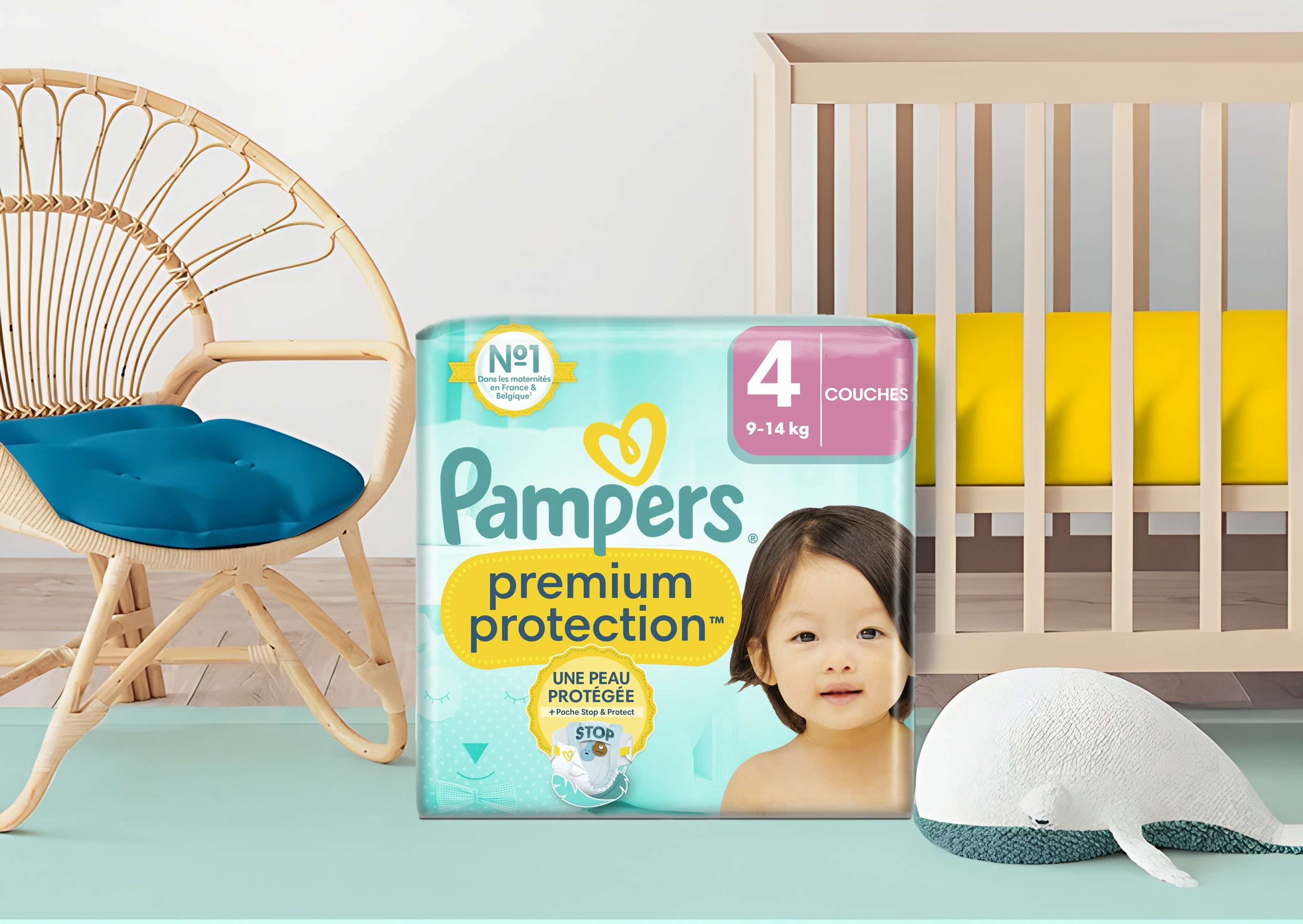 Couches Pampers Premium Protection Taille 4 – Ultra-douces, sans parfum, pour bébés de 9 à 14 kg – Livraison rapide Coucouche.fr